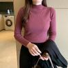 Women Autumn Winter Half High Collar Ribbed Knitted Sweater Solid Color Long Sleeve Slim-fit Pullovers