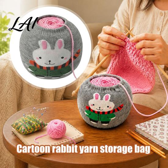 Crochet Thread Keeper Yarn Ball Storage Sleeve Cartoon Rabbit Design Reusable Soft Fabric Handmade Craft Gift Holder Dust Proof Organizer for Wool