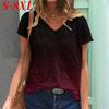 S-8XL Плюс Размер Лето Градиент 3D Принт Футболка Женская V-образный вырез Короткие рукава Футболки Уличная одежда Большие футболки Топы Женская одежда