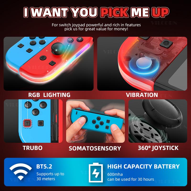 Сменный контроллер Joy для Switch Oled Lite Joypad L/R Съемный геймпад с датчиком движения/вибрацией/6-осевой гироскопической рукояткой для зарядки