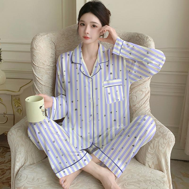 Sweet Bow Print Spring And Autumn Thin Long-Sleeved Suit Cardigan Pajamas Women'S Loungewear Can Be Worn Outside