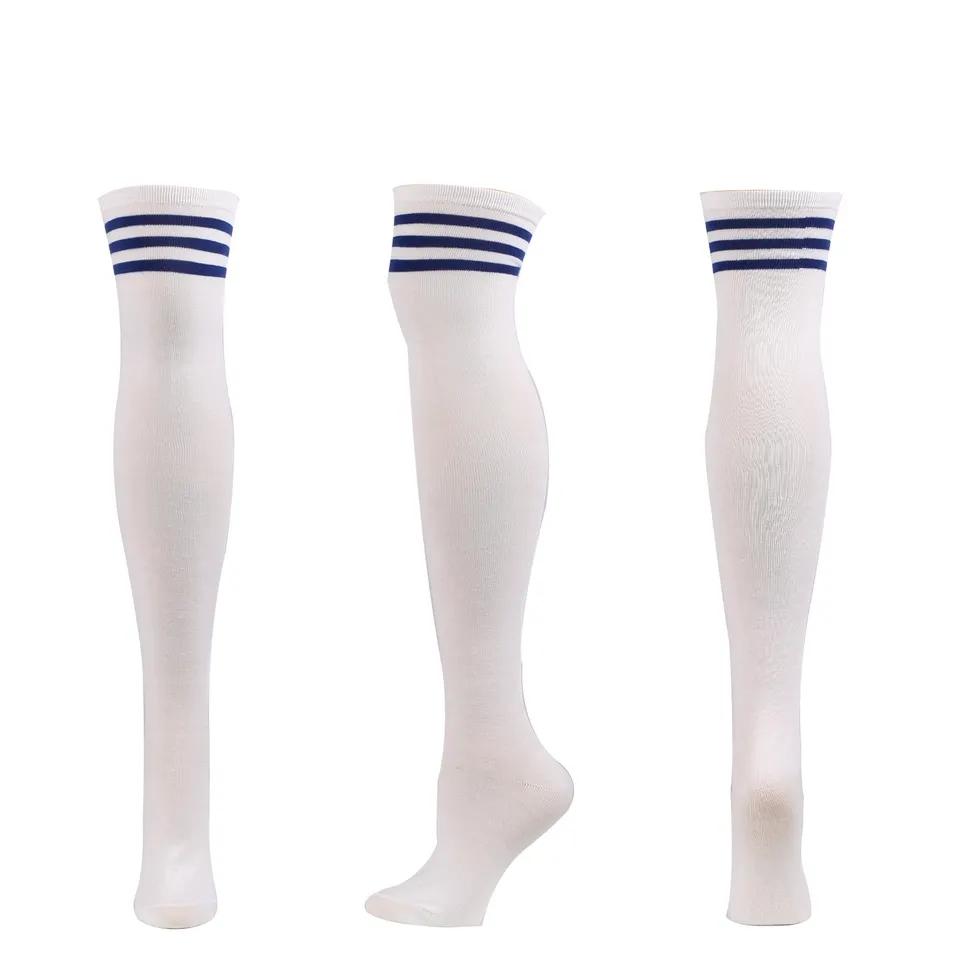 Autumn Winter Solid Color Stripes Print 20 Colors Over Knee Thigh Socks Women Girls
