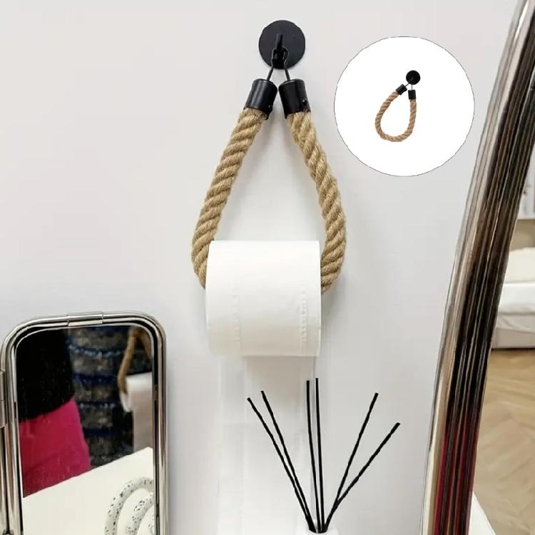 Small Space Bathroom Toilet Paper Holder Wall Mounted Rope Design, 25 cm Rope Loop Metal Tissue Hanger for Rental Homes and Dorm Use