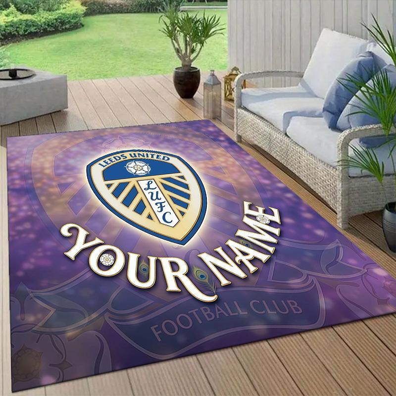 Custom Name Leeds United2 Flannel Pattern Square Carpet,Area Rug,Carpet Rug for Living Room Bedroom Sofa Playroom Decor,Non-slip Floor Mat