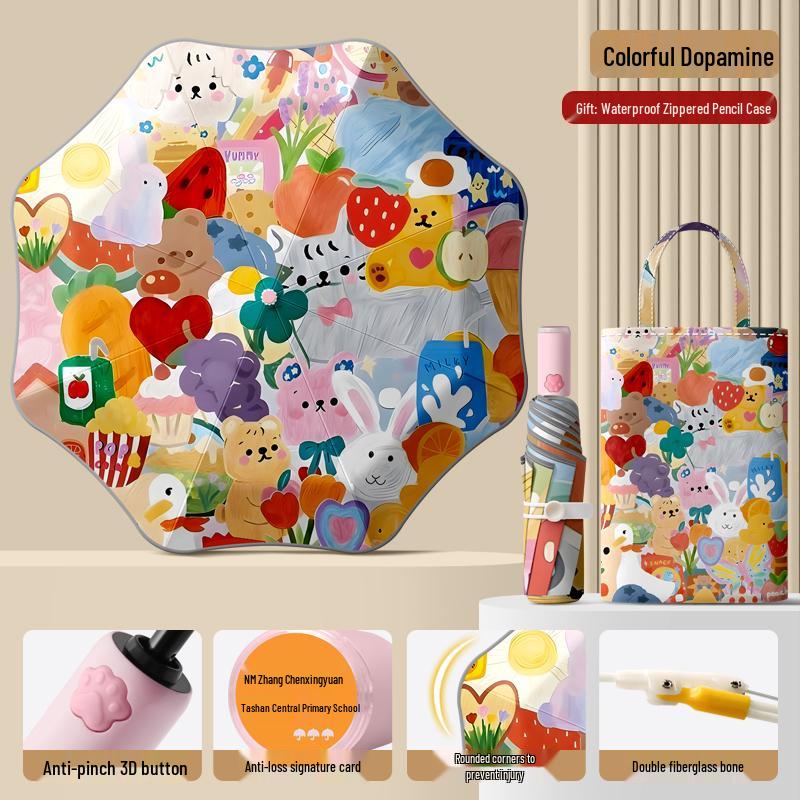 Автоматический складной детский зонт двойного назначения с кольцевой пряжкой – Защита от солнца для школьников и школьниц