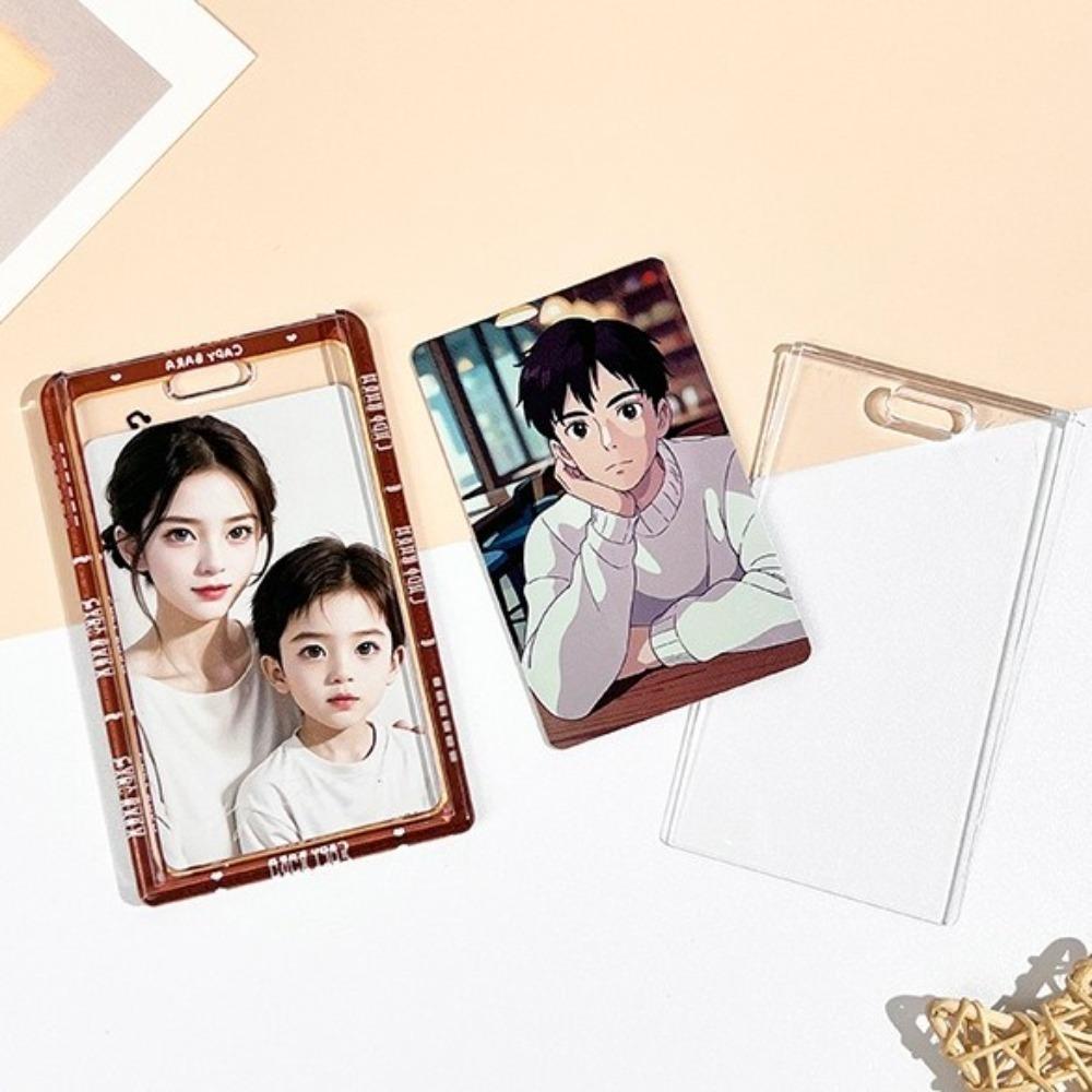 Kawaii Cartoon Capybara Photocard Holder Transparent with Lanyard Photo Protector Case Keychain ID Holders Photo Storage