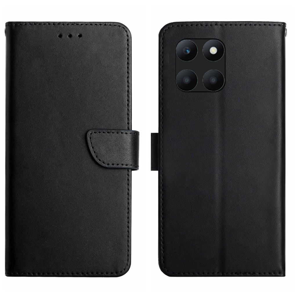 HT02 For Honor X8b 4G Wallet Phone Case Genuine Cow Leather with Viewing Stand Nappa Texture