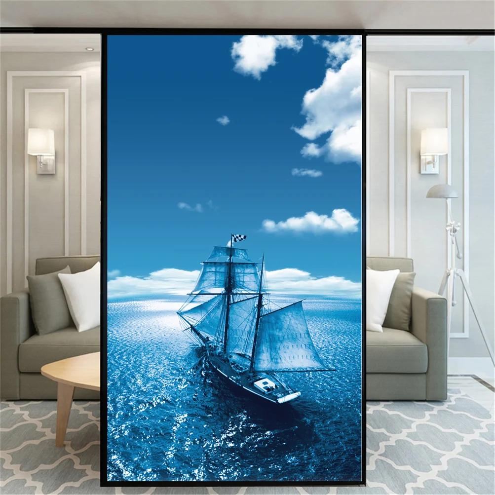Static Cling Privacy Window Film Decorative Sea Boat Window Coverings Glass Window Sticker