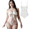 [MORApink] Сексуальное леотардо с высоким вырезом для ног, большого размера, с открытой промежностью, с открытой грудью, белое кружево, большого размера, прозрачное, с лентой, ночная одежда для косплея