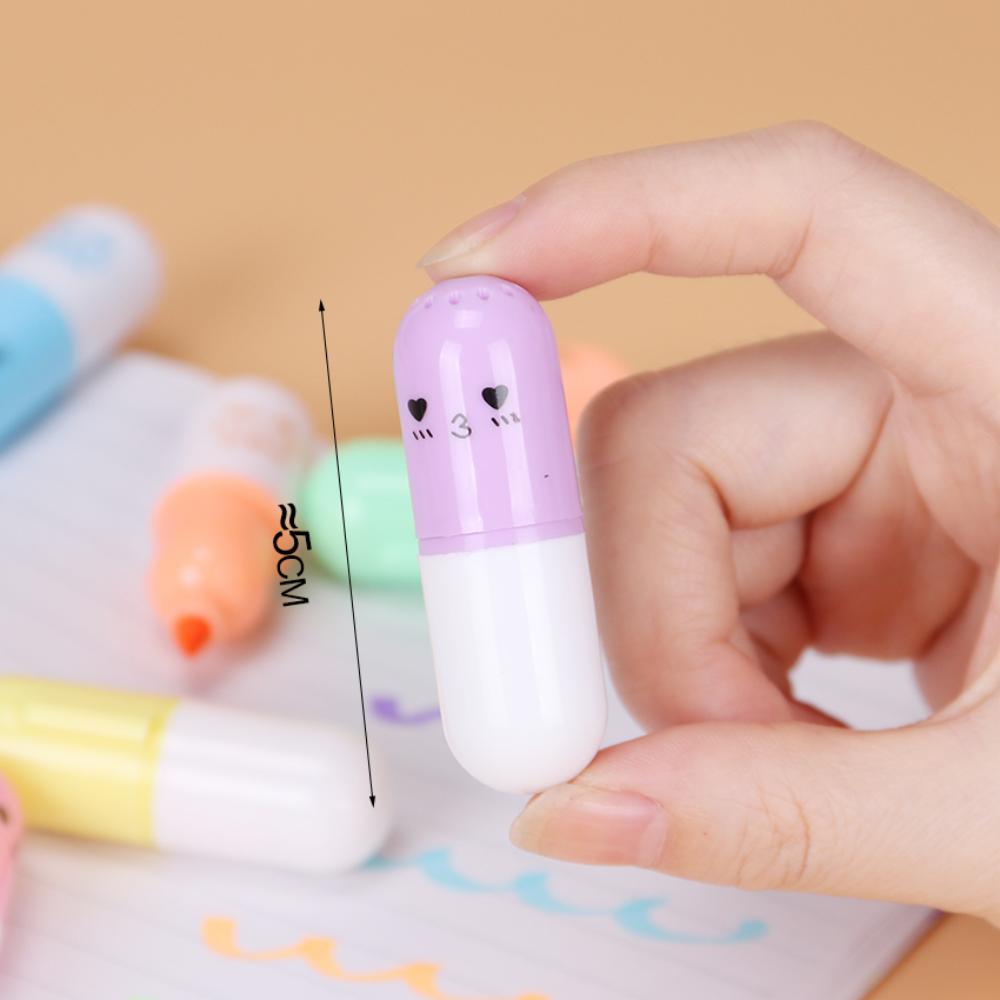 Милый Мини-хайлайтер-маркер в форме таблетки, Цветной ручка для рисования, Школьные, Офисные, Студенческие Канцелярские принадлежности, Набор 6 шт.