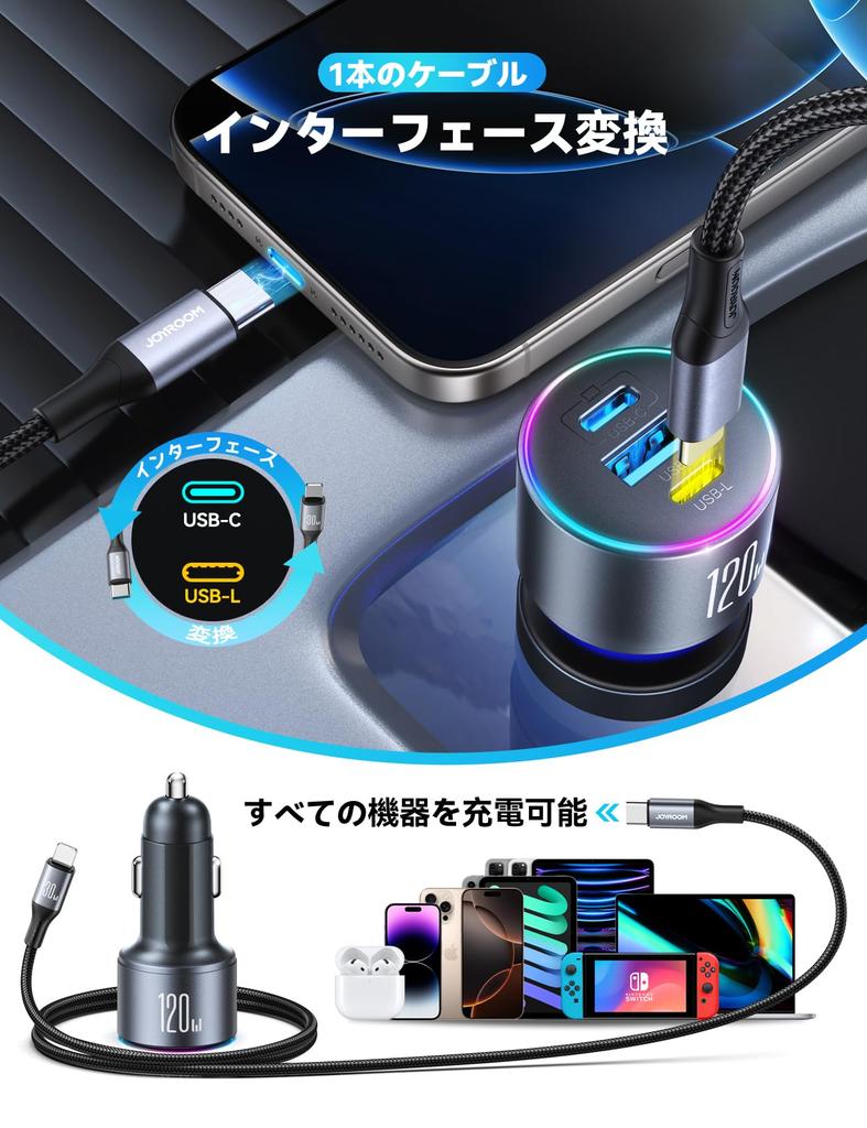 JOYROOM Разъем прикуривателя 120 Вт Двунаправленный Совместим со всеми iPhone Автомобильный прикуриватель Независимая множественная зарядка Совместимо с 3 устройствами