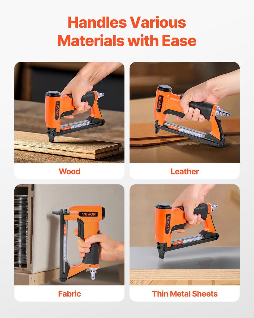 VEVOR Pneumatic Staple Gun, 21 Gauge Air Upholstery Stapler for 80 Series Fine Wire Staples 12.8mm Crown 6mm -16mm Length