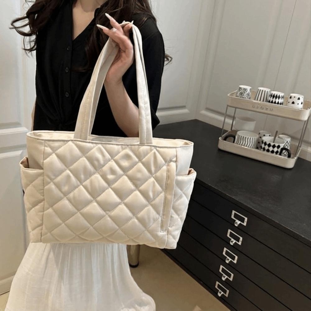 Large Capacity Rhombus Quilted Shoulder Bag Lightweight Tote Bag Minimalist Handbag Casual Wear