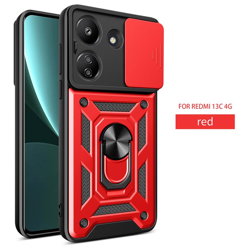 Для Xiaomi Redmi 13C чехол противоударный Armor Ring Stand телефон чехлы для Mi Poco C65 Redmi 13C слайдер защитная крышка камеры