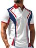 Summer Stylish Men's Short-Sleeve Knit Casual Shirt, Mature Geometric Stripe Business Lapel Sport Fabric T-Shirt