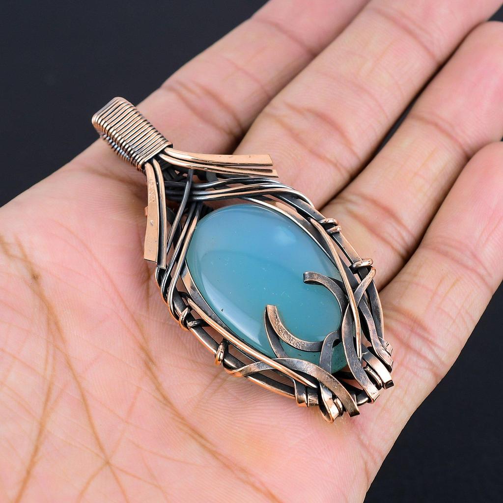 Подвеска из чистого серебра 925 пробы с синим халцедоном, ювелирные изделия с подвеской из драгоценных камней ручной работы, подарки для жены, абсолютно новый кулон