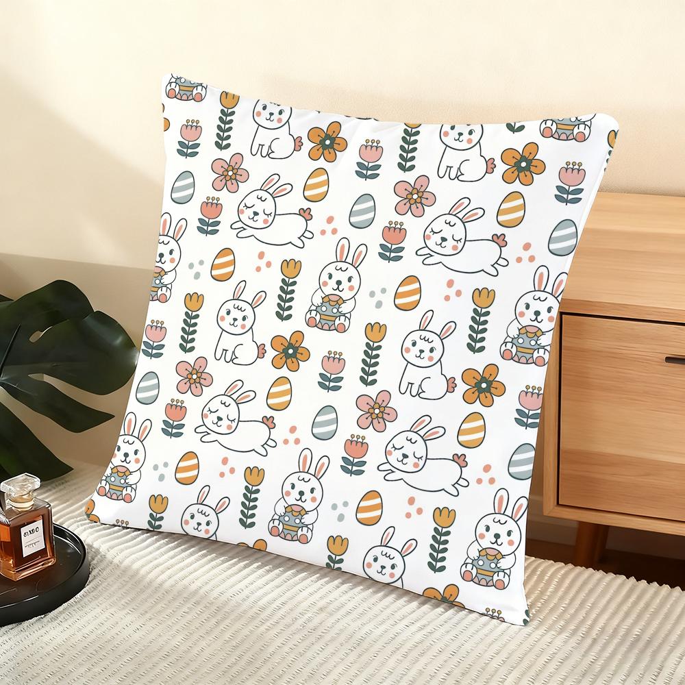Easter Pattern Cushion Cover Soft Short Plush Pillow Cover Smooth Cozy Texture Aesthetic Cushion Case Home Decor