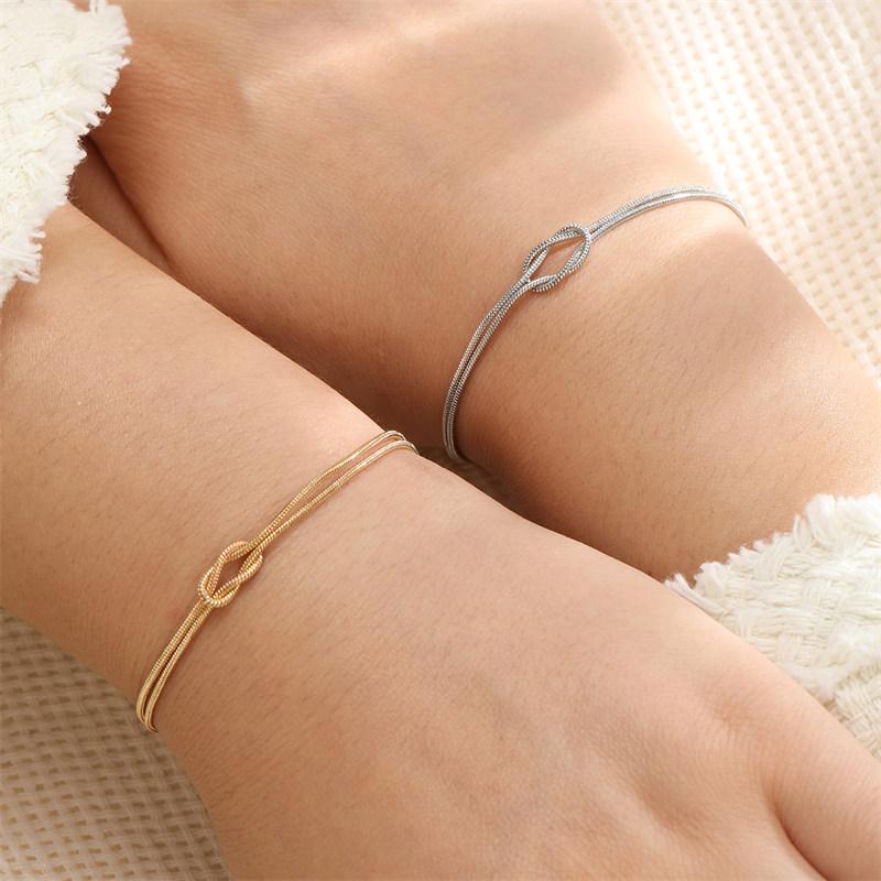 2PCS Simple Metal Love Knot Couple Bracelet Set for Unisex Women Men Best Friend Gift Bracelets Minimalist Arm Jewelry
