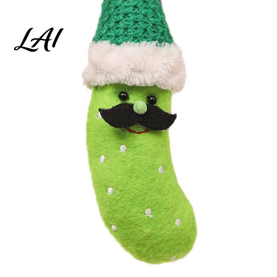 Festive Party Tree Decor Christmas Pickle Ornament for Tree Plush Decoration with Santa Hat Soft Charms Funny Green Cucumber Hanging German