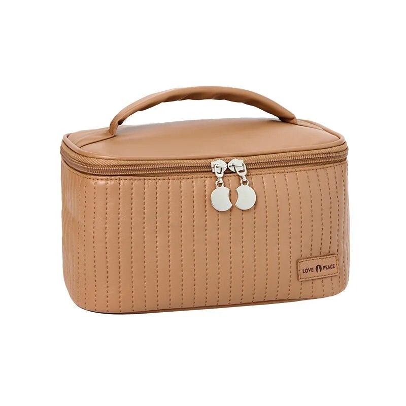 Makeup Bags for Women Travel Toiletry Cute Cases Bag Portable Solid Color Makeup Organizer Box Cosmetic Bag Neceser PU Leather