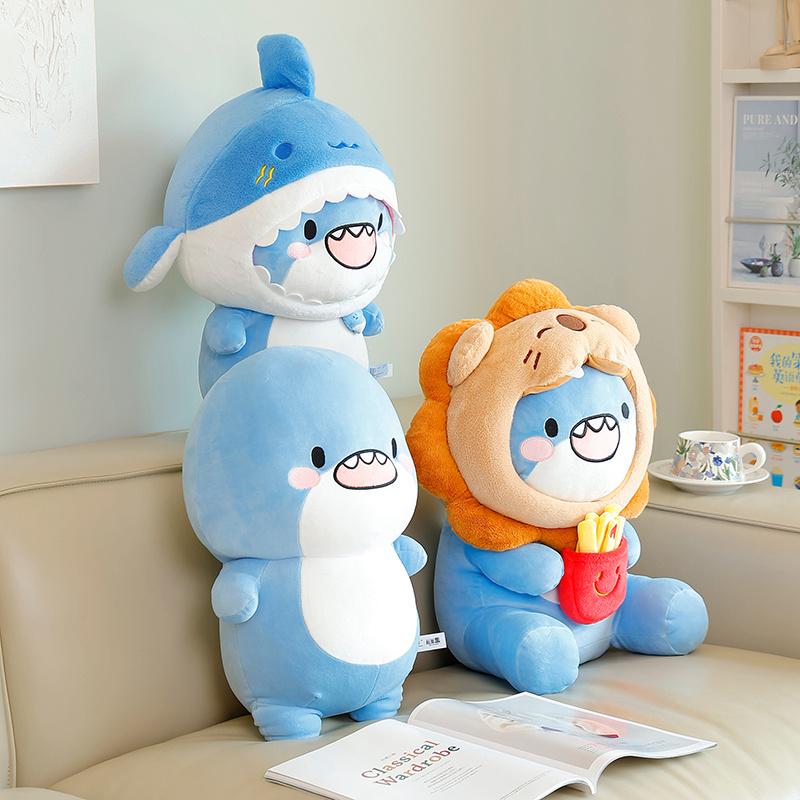 3045Cm Soft Blue Shark Fatty Plush Toy Stuffed Cartoon Ocean Animal Sitting Lying Doll Appeasing Birthday Gift