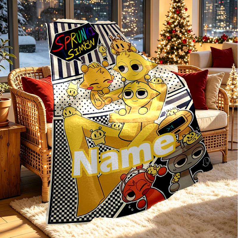 Custom Name Personalized Sprunki Game Print Blanket, Home Decor, Bedroom, Sofa, Camping, Couch, Gifts for Birthday Christmas