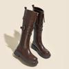 2024 Autumn New Knee Length Boots Women's Belt Buckle Thick Sole Motorcycle Rider Boots High Sleeve Fashion Boots