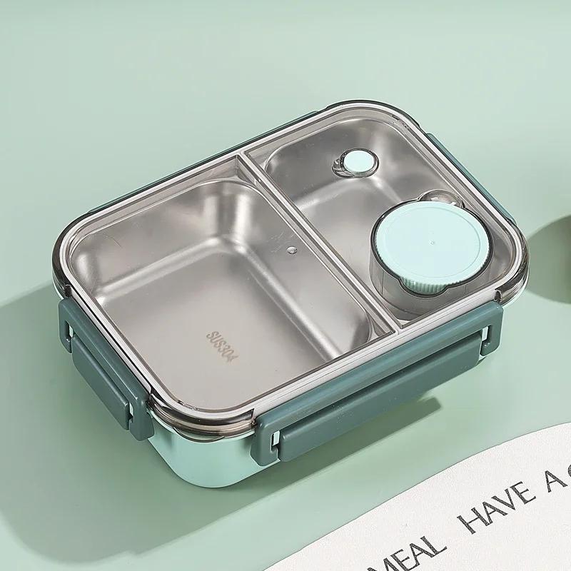 304 Stainless Steel Lunch Box with Tableware for Adults Kids Leakproof Lunch Container Portable Grids Bento Box Food Containers