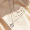Stainless Steel Gold Color Three Layers Chain Necklace Women Fashion Spiral Swirl Pendant Necklaces Geometric Zircon Gift