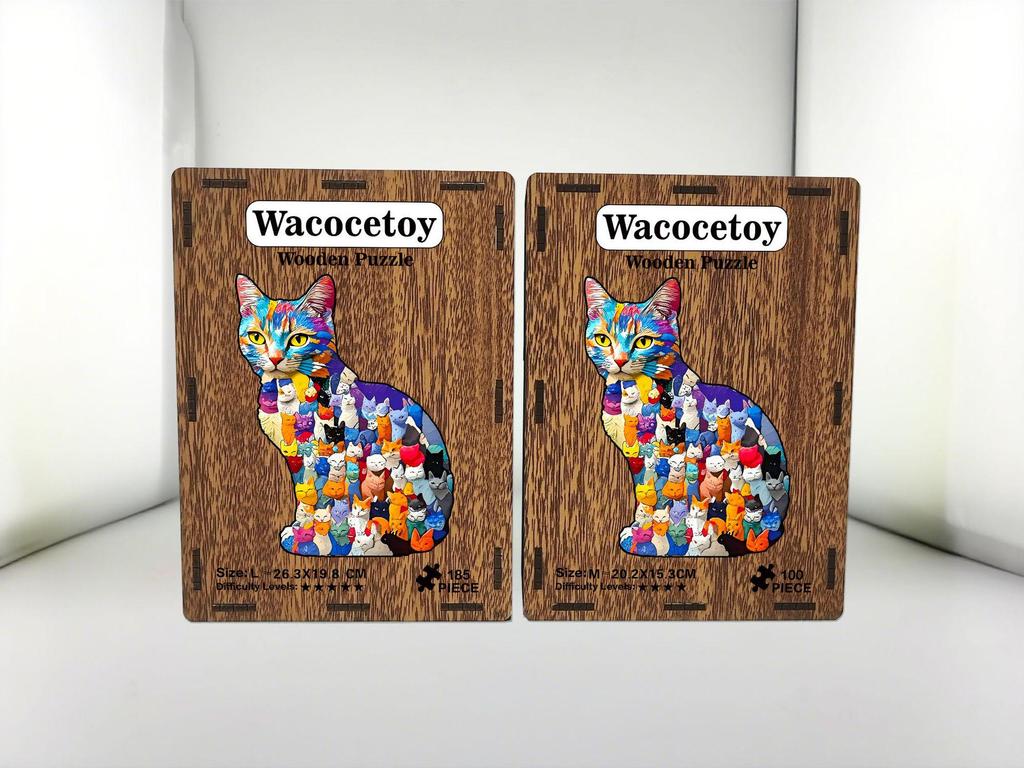 Деревянная головоломка-пазл Wacocetoy «Кошки неправильной формы» - Цветные котята, игрушка для снятия стресса