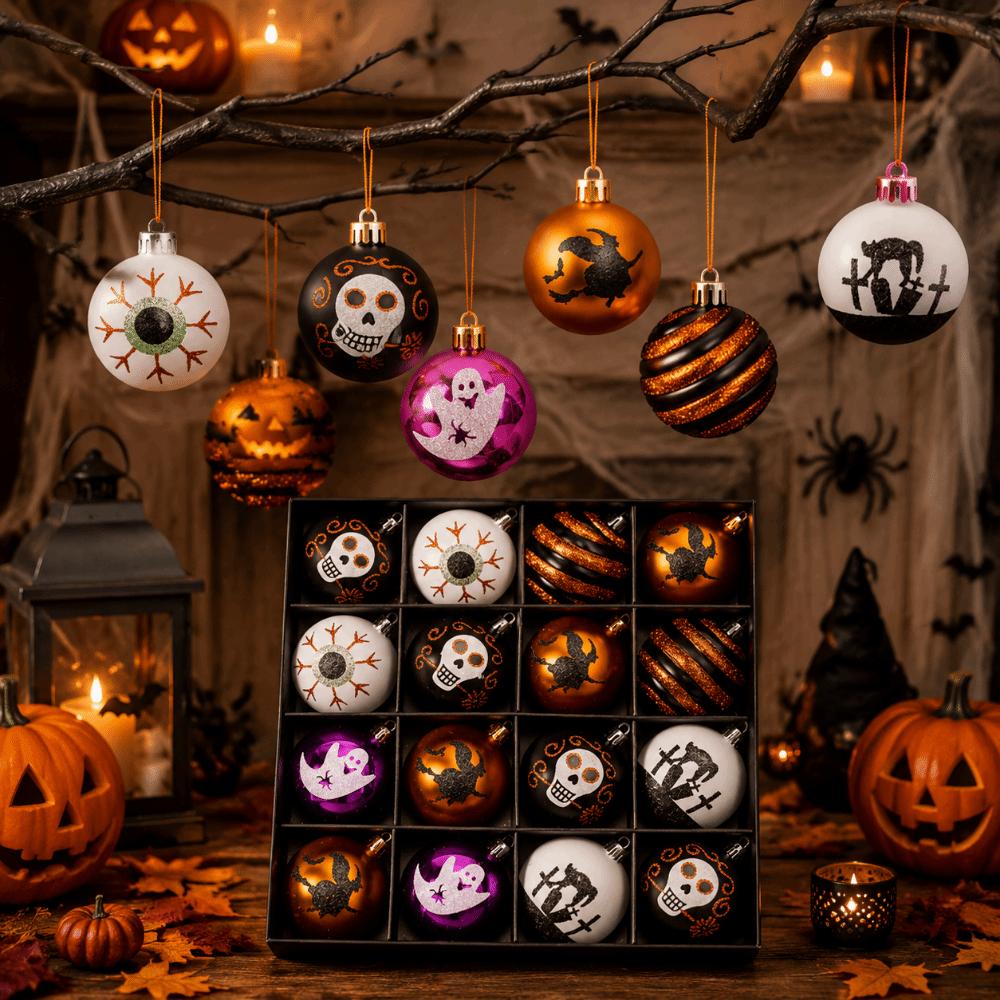 16Pcs/Set Plastic Halloween Hanging Ball Pendant 6cm Halloween Ball Ornament Bar Mall Decoration