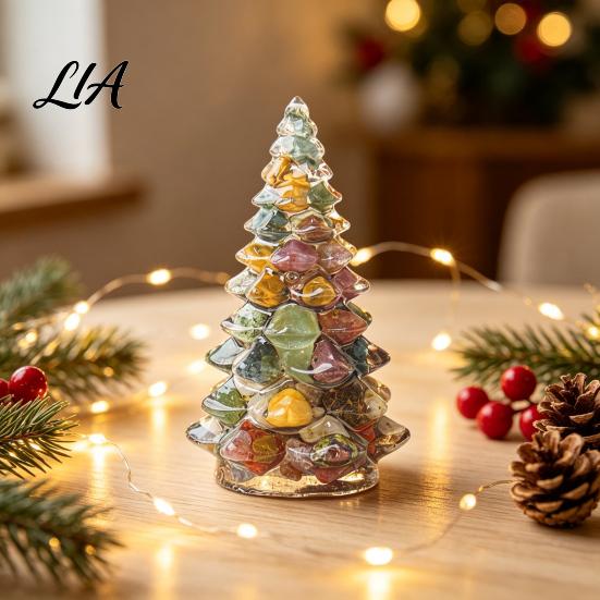 Holiday Desktop Decoration Resin Christmas Tree Figurine, Crystal Ornament, Home Accents Miniature for Office, Gift Modern Art