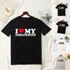 Lover Tee Tops I Love My Girlfriend I Love My Boyfriend Letter Print T-shirt O-neck Short Sleeve Loose Fit Couple Tops