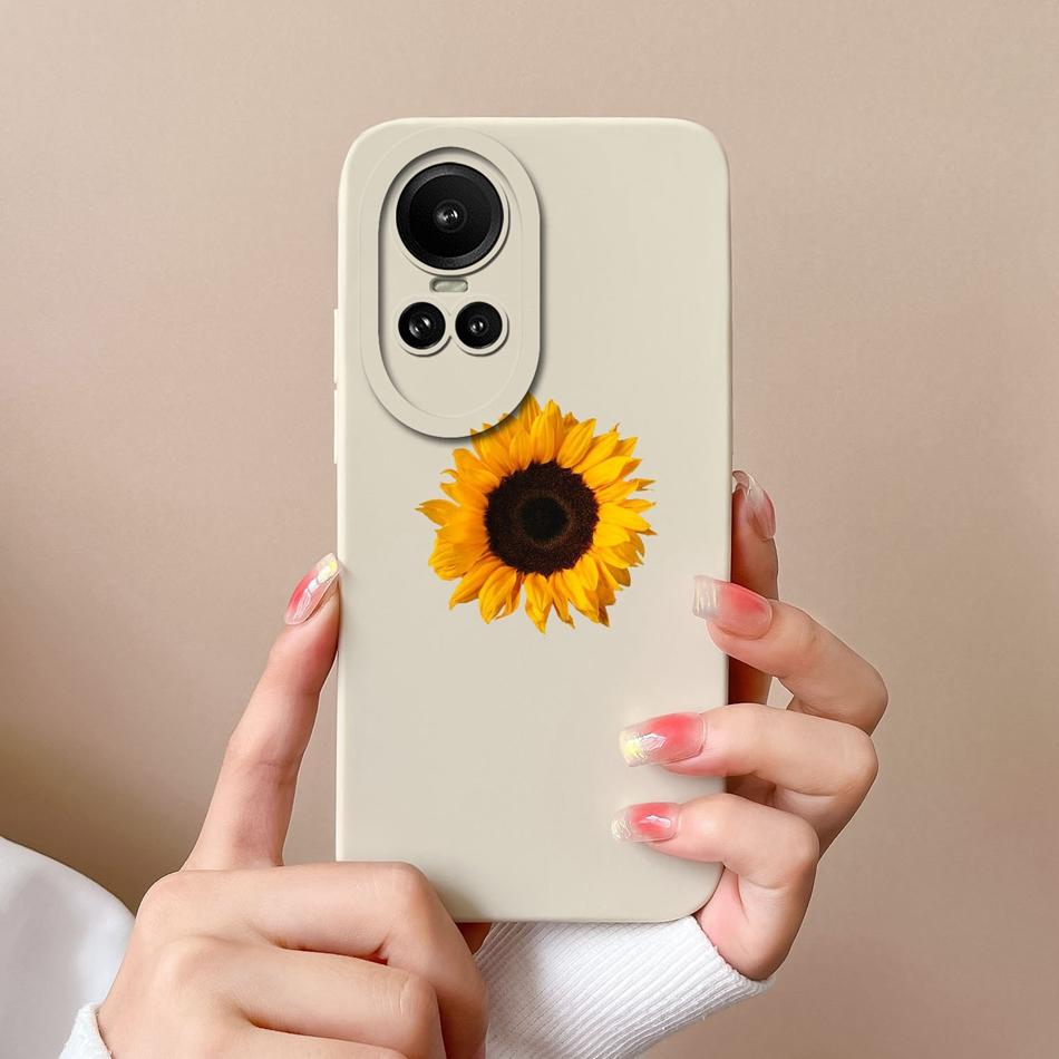 Cases For Oppo Reno 10 Pro 5G Flower Soft Smooth Liquid Silicone Lens Shockproof Back Cover For Oppo Reno10 Pro Coque Bumper