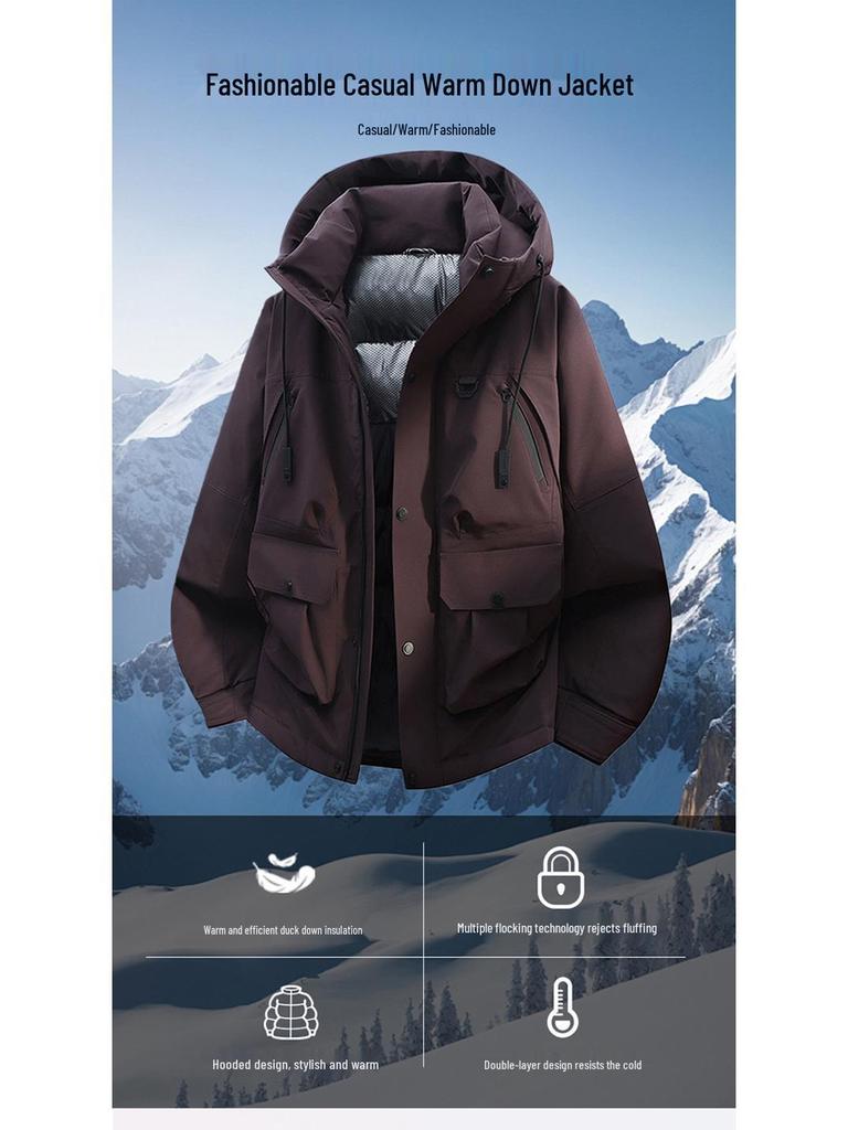 Мужская водонепроницаемая морозостойкая пуховая куртка - 90% белого утиного пуха, Зимняя повседневная утолщенная рабочая одежда, Модный дизайн
