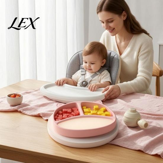 Easy Clean Silicone Dish Suction Plate for Toddlers, Cute Bear Shape Unbreakable Divided BPA Free Infant Feeding Supplies Baby Bowl, Non Slip
