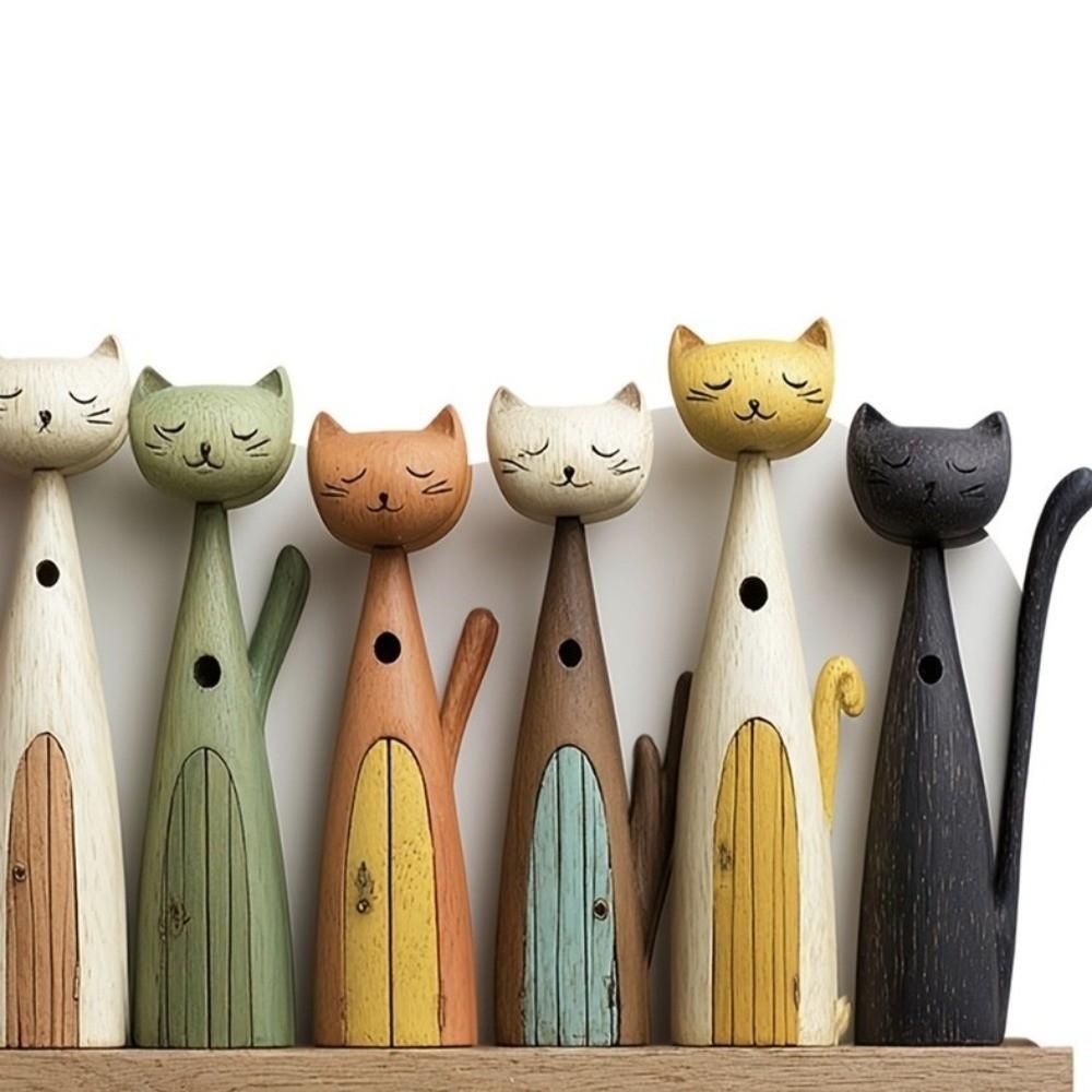 Colorful Cat Pattern Key Hanger Wooden Keychain Holder Useful Wall Key Holder  Porch Decoration
