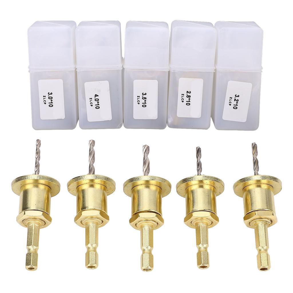 5Pcs Countersink Drill Bit Set 1 4in Adjustable Hex Shank 2.8 4mm Cone Hole Counterbore Router with Stop Screw 10mm Dia