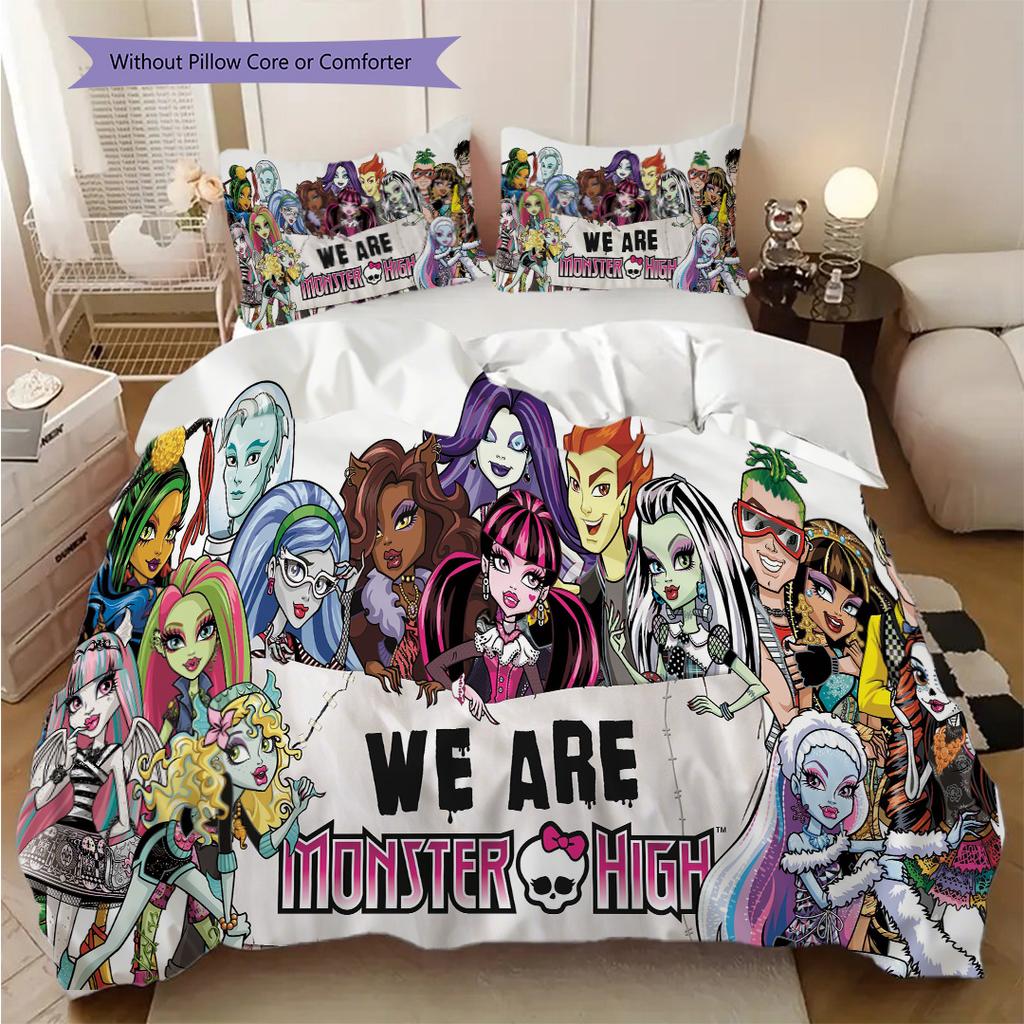 Monster High Fashion Vibes Three-piece set (1 * duvet cover + 2 * pillowcase, without core) 2D Flat Soft and comfortable Duvet cover and pillowcase