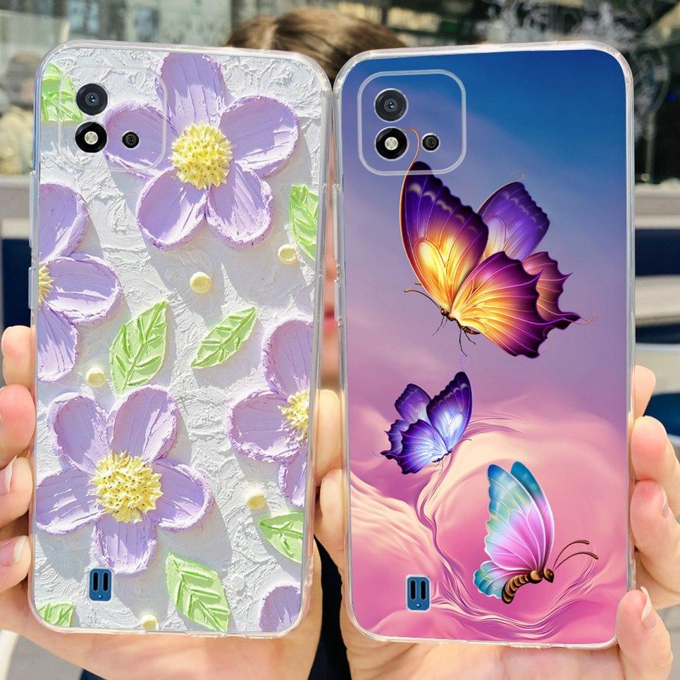 Women Fashion Butterfly Flower Coque Shell For Realme C11 2021 RMX3231 Realme C20 RMX3061 Back Cover Clear Soft TPU Coques Etui