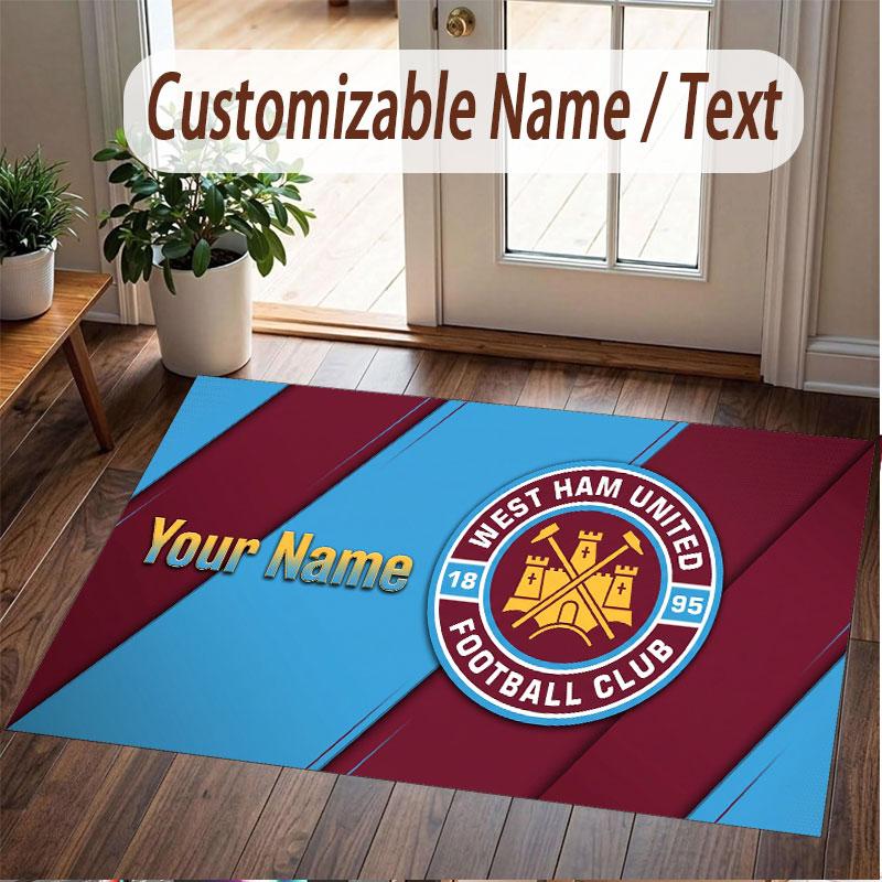 Custom Rug West Ham United football Pattern Print Name Text Soft Non‑Slip Floor Carpet for Home Indoor Decoration