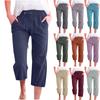 Pants For Women Casual Summer Solid Color Elastic High Waist Cotton And Linen Loose  Pants Drawstring Pocket Mid Leg Pants