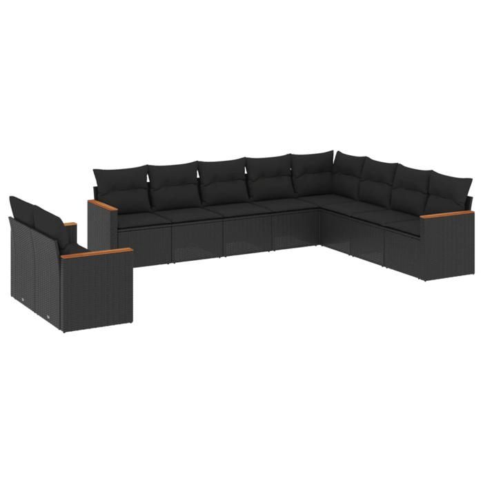 VidaXL Salon de Jardin avec Coussins 10 pcs, Canapés de Terrasse, Ensemble de Meubles de Patio, Mobilier d'Extérieur, Noir 3226111