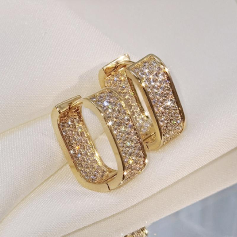 Luxury Fashion Paved Cubic Zirconia Hoop Earrings for Women Gold Color Bride Accessories Wedding Earring Valentine's Day Gift Jewelry