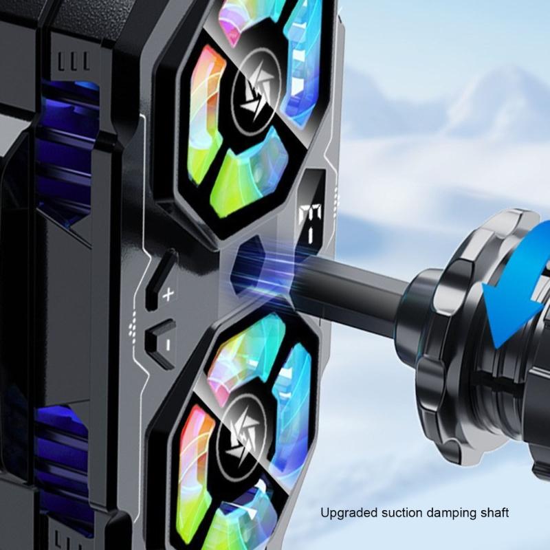 3-ступенчатая регулируемая система охлаждения, задний зажим, бесшумный радиатор, легкий двойной охлаждающий вентилятор с цифровым дисплеем, подставка
