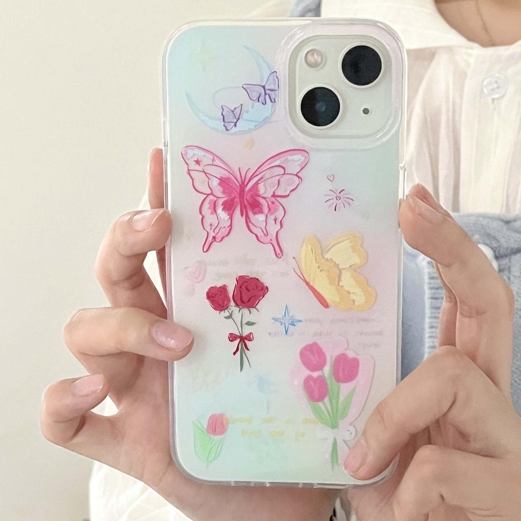 Чехол для телефона Relif 3d Butterfly Flower Ins Tulips для iPhone 11 12 Promax 14 13 Pro Max, мягкий силиконовый Imd Cartoon Cute Cover Capa