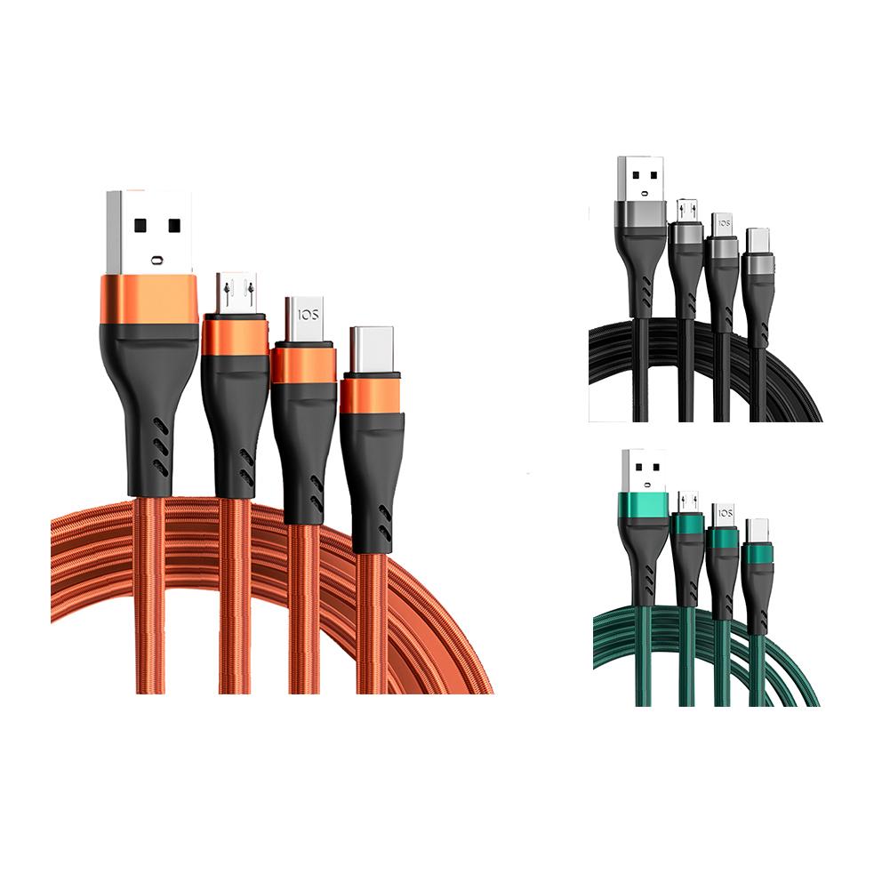 100 Вт 6A 3-в-1 USB-кабель, кабель для быстрой зарядки, многофункциональный зарядный шнур, USB-шнур, адаптер, плетеный провод для мобильного телефона, планшета, ноутбука