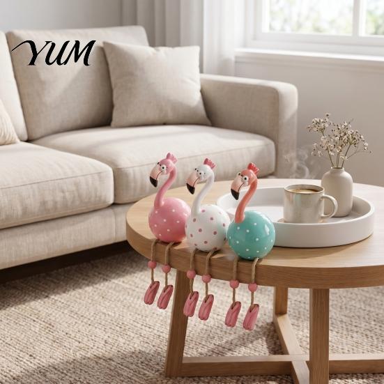 Colorful Resin Statue Cute Dangle Leg Flamingo Figurine, Tropical Polka Dot Statue, Whimsical Birthday Gift for Her Home Decor Ornament Indoor Outdoor
