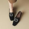 Women's Brown & Black Plush Lined Loafers: Velvet, Square Toe, Chunky Mid-Heel, Deep Mouth Design, Autumn/Winter.