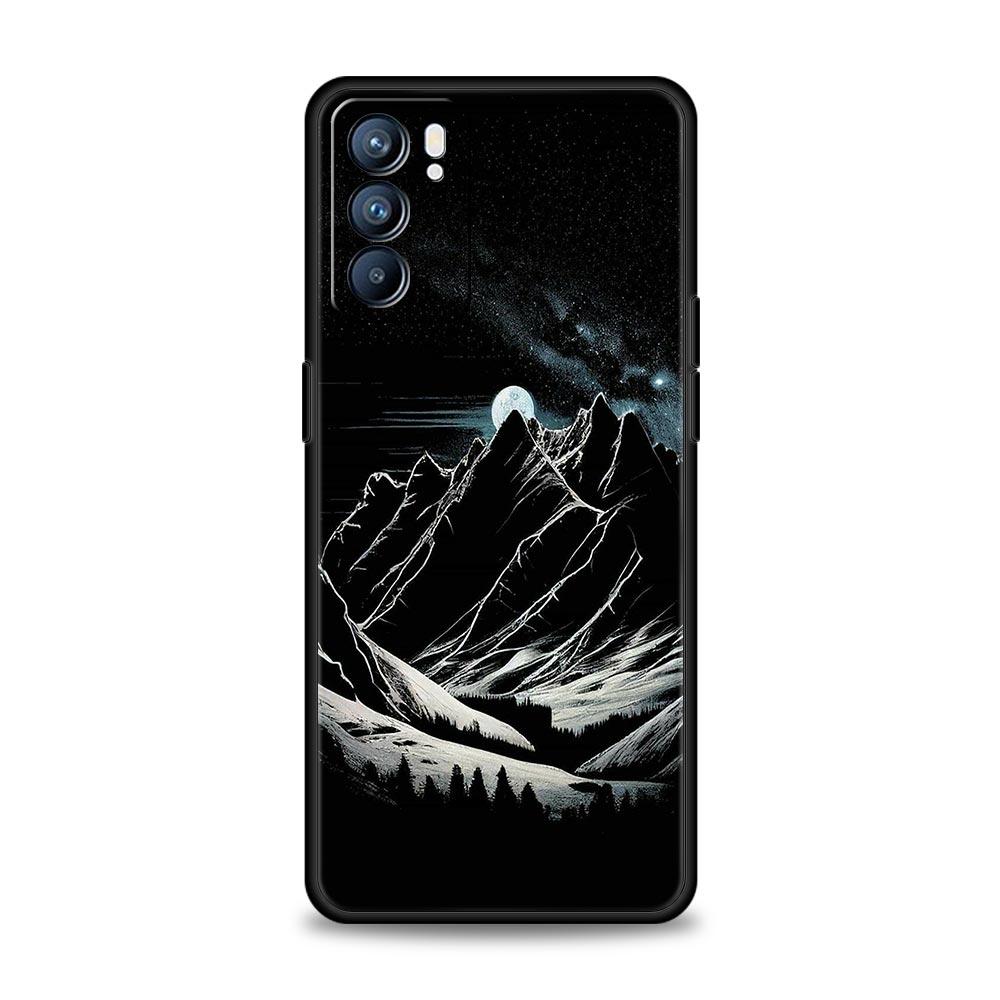 Черный чехол с изображением горной вершины для Oppo Reno 13 12 11 10 7 F Find X5 X6 A98 A80 A79 A78 A57 A54 A31 A17 Pro 5G Мягкий чехол из ТПУ
